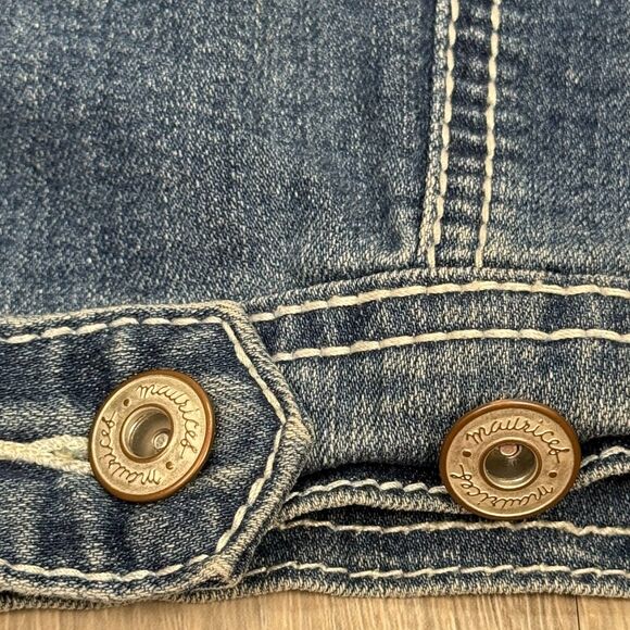 Maurices Jean Jacket Small Cropped Boho Blue Fade Denim Pockets Stretch Western - Picture 7 of 9
